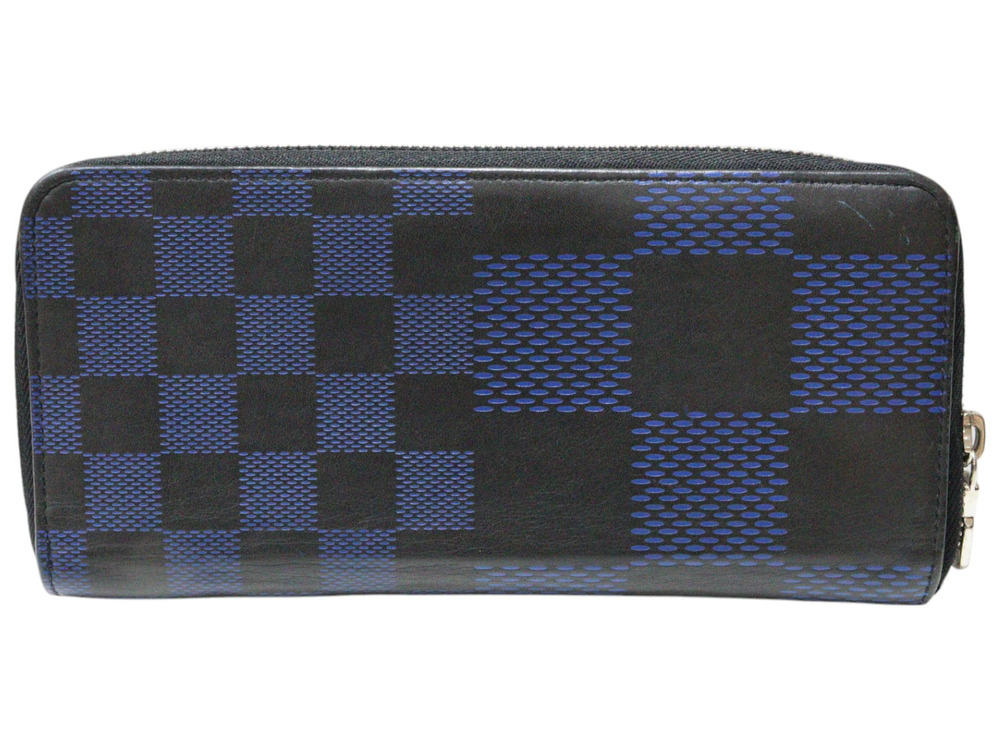 Louis Vuitton Infini Blue Long Damier Vertical Zippy Wallet Black Blue Black